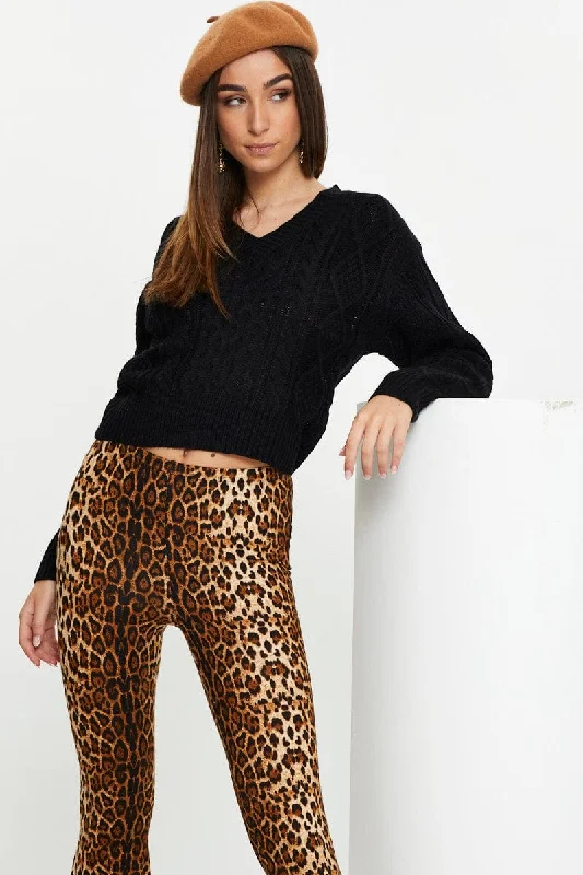 Price Cut Black V Neck Cable Knit
