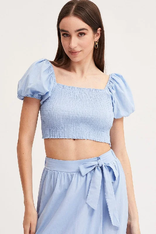 Daily Deals Blue Crop Top Short Sleeve