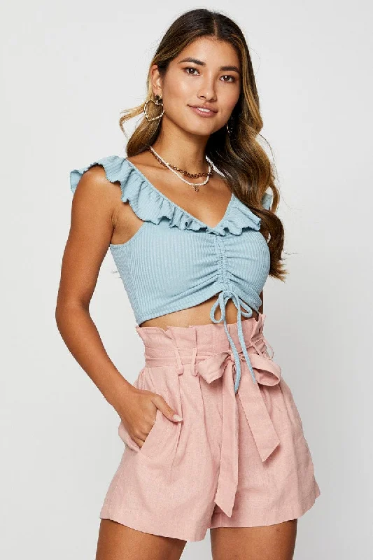 Blue Frill Detail Top Crop