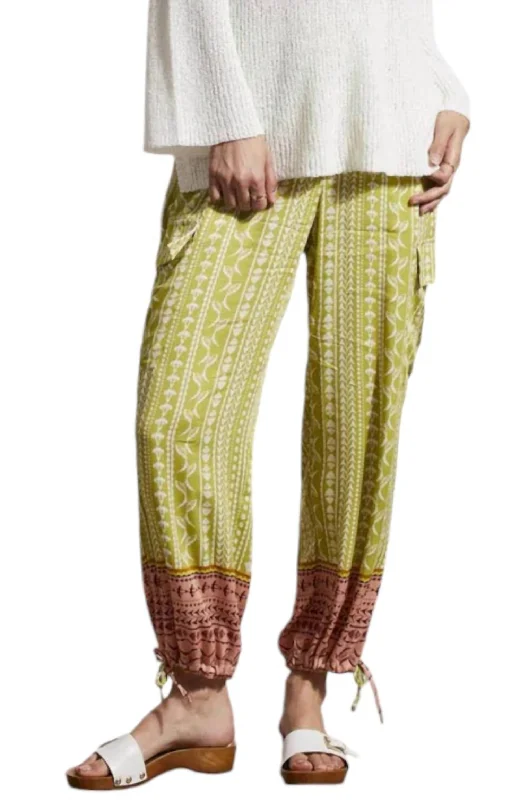 Final Clearance Border Print Cargo Pants In Green/brown