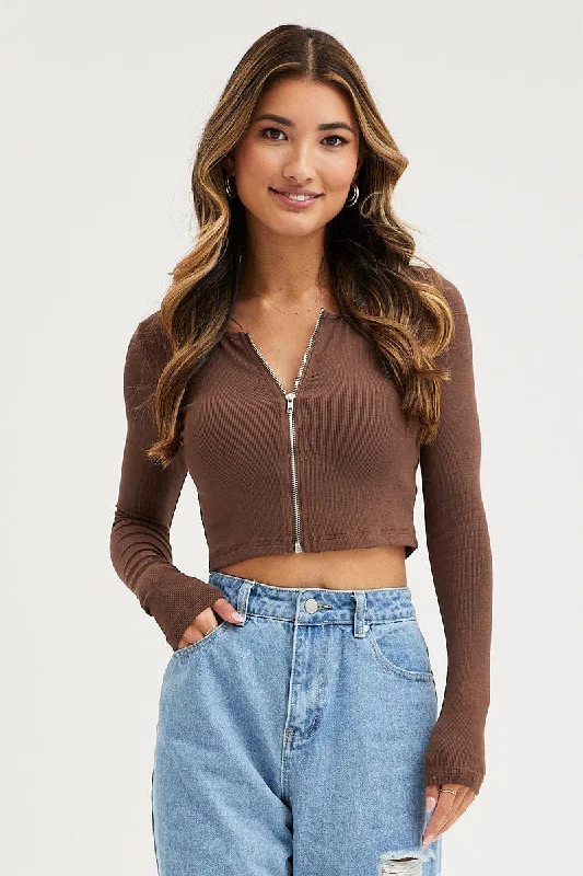 Brown Basic Top Ribbed