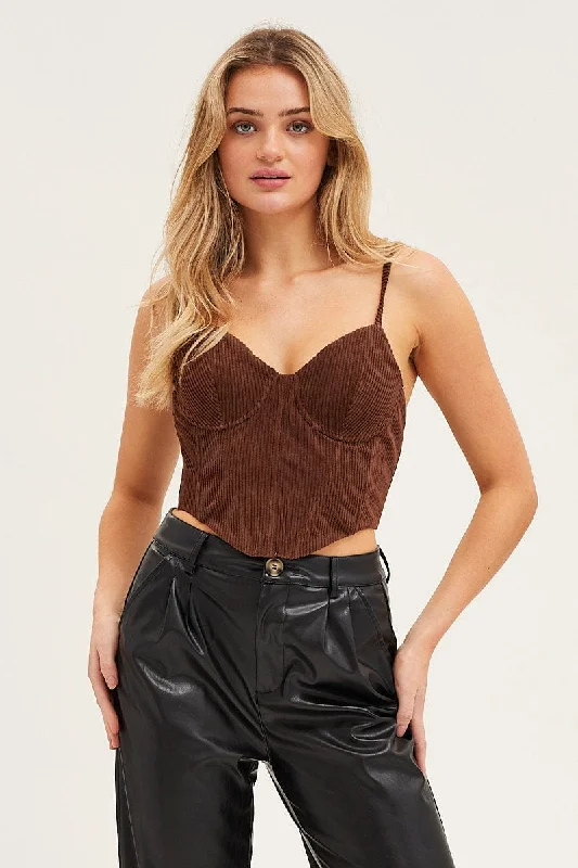 Shop and Save Brown Corset Top Sleeveless Crop Corduroy