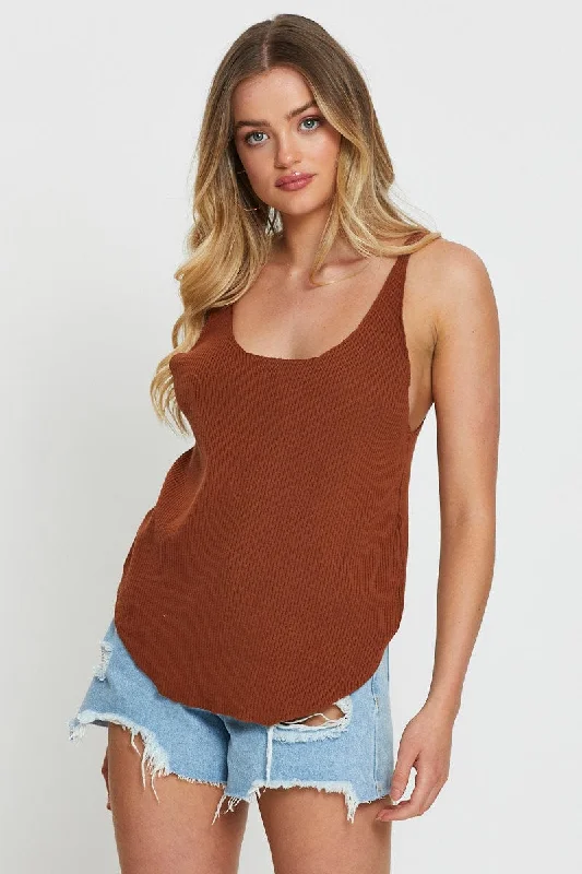Price Smash Brown Knit Top V-Neck