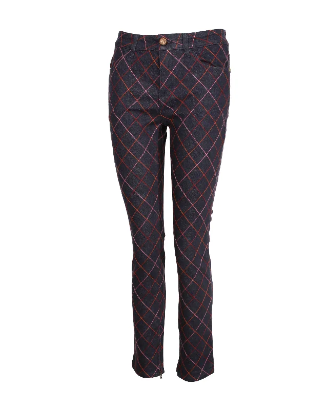 One-DAY Sale Chanel Quilted Slim-Fit Denim Jeans in Navy Blue Cotton