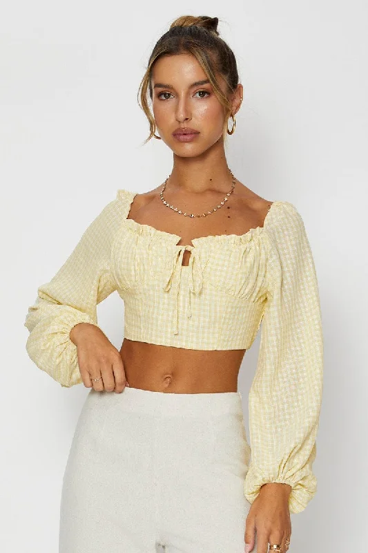 While Supplies Last Check Crop Top Long Sleeve