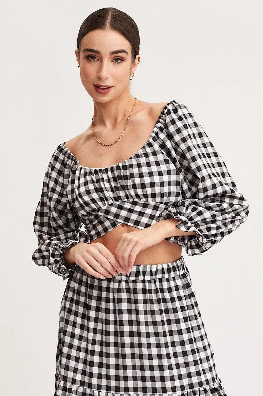 Midnight Sale Check Crop Top Long Sleeve