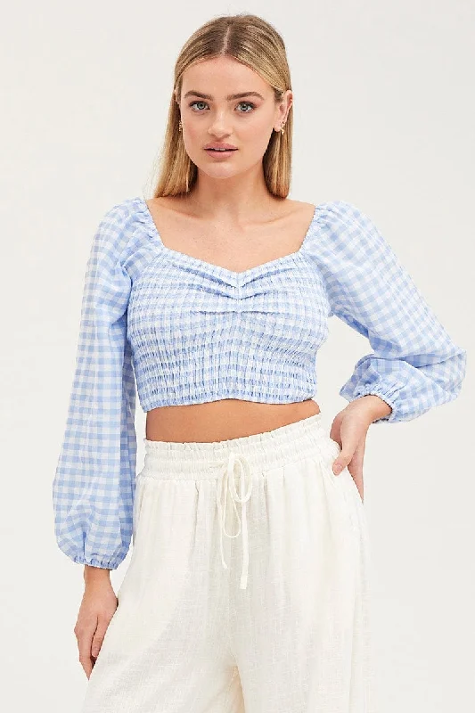 Online Only Check Crop Top Long Sleeve