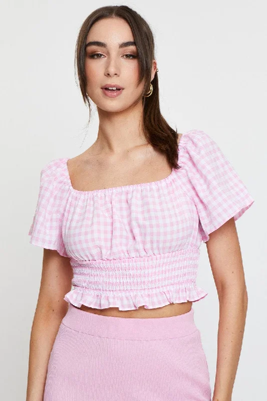 Today’s Special Check Crop Top Off Shoulder