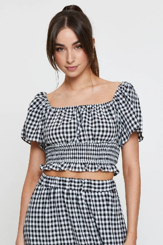 Exclusive Access Check Crop Top Off Shoulder