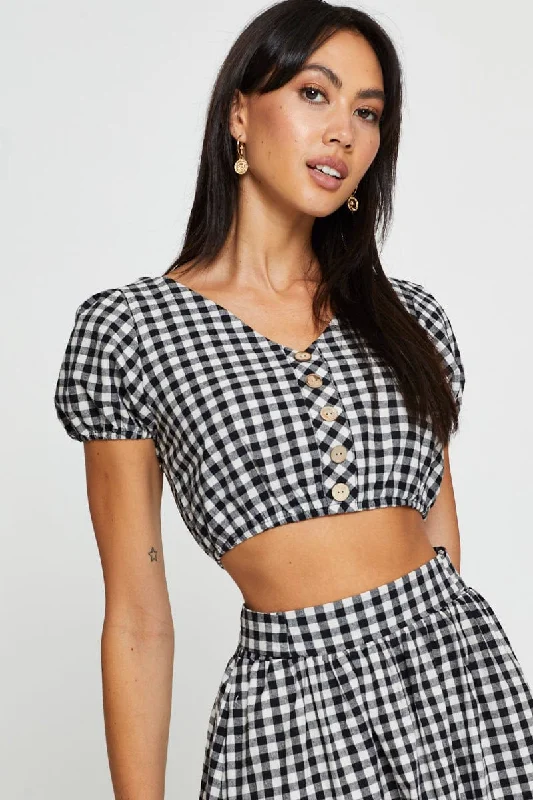 Major Savings Check Crop Top Short Sleeve