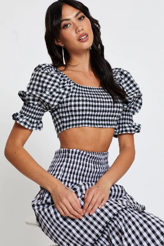 Massive Deals Check Crop Top Short Sleeve