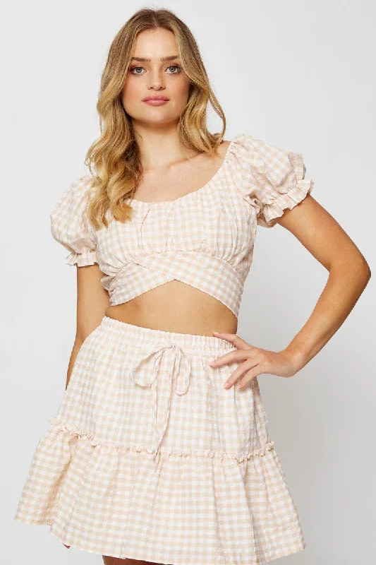 Shop and Save Check Crop Top Short Sleeve