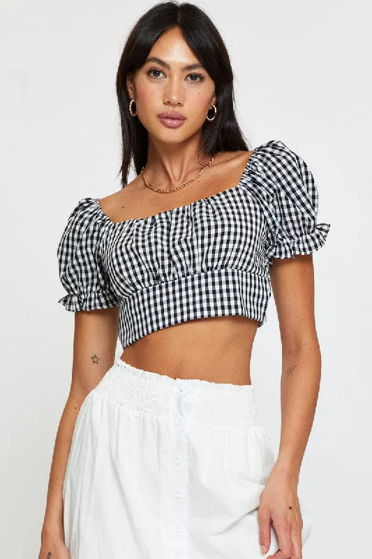 Clearance Event Check Crop Top Short Sleeve
