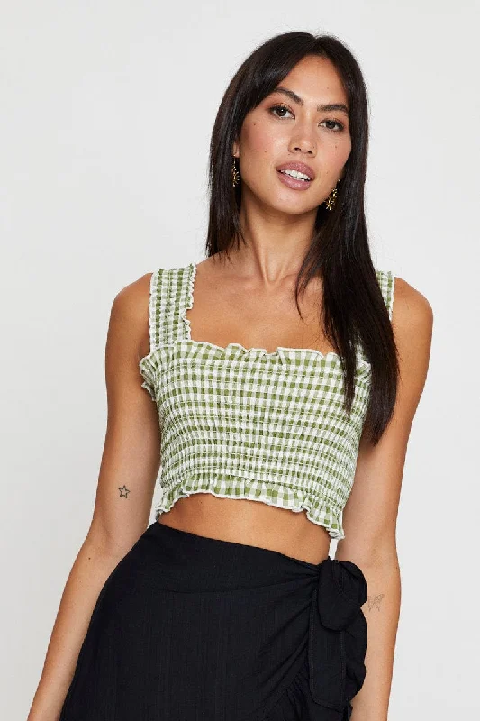 Get It Before It’s Gone Check Crop Top Sleeveless Square Neck