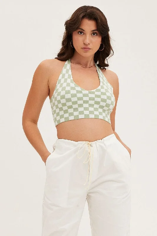 Massive Deals Check Knit Top Halter