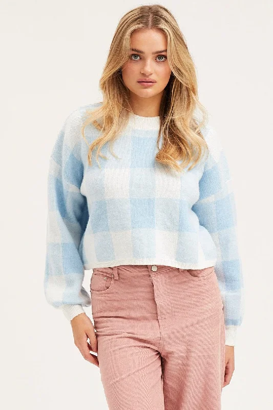 Price Rollback Check Knit Top Long Sleeve Relaxed