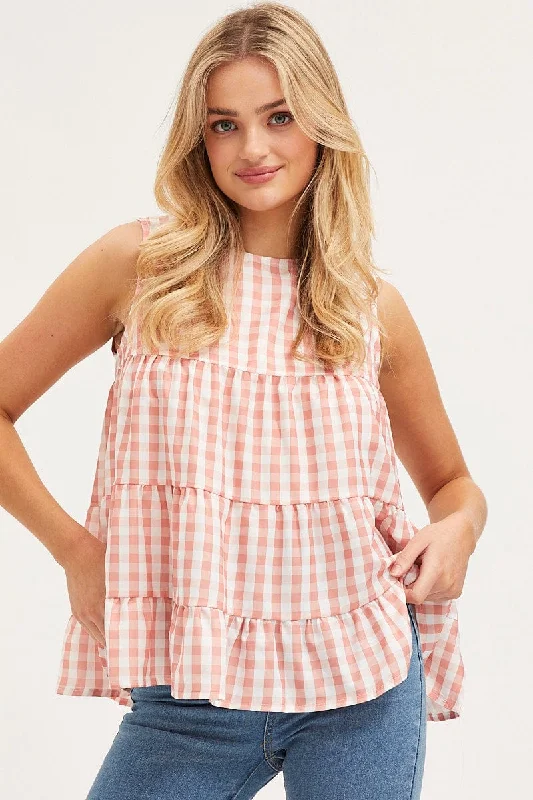 Super Savings Check Tiered Top Sleeveless