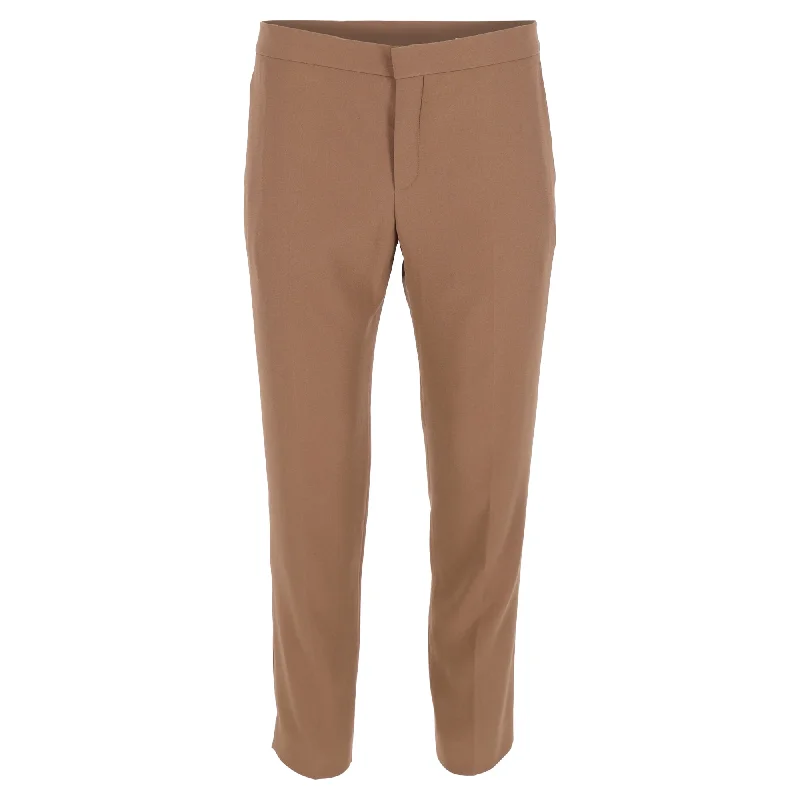 Chloé Mid-Waist Straight-Leg Trousers in Brown Wool