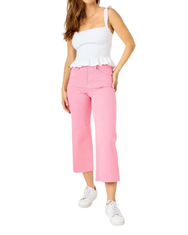Deal Dash Crop Wide Leg Jean In Bubble Gum Pink