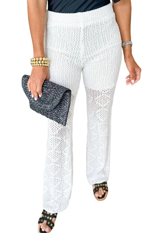 Hurry In Diamond Knit Crochet Pants In White