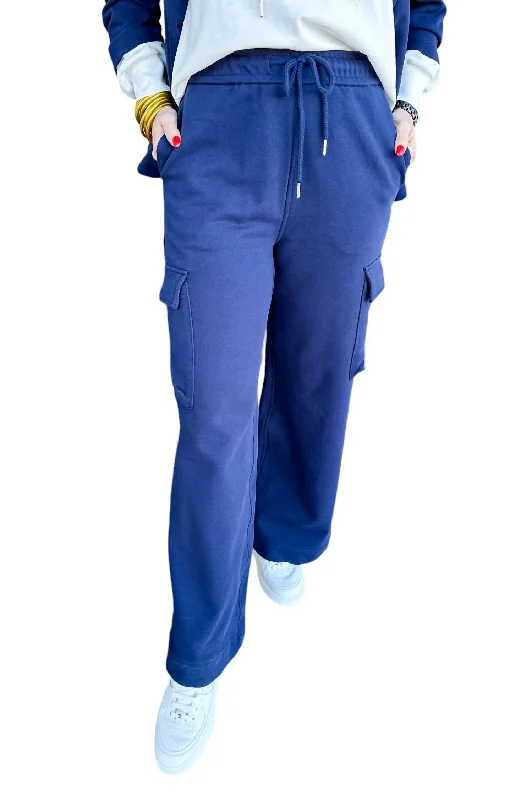 Price Meltdown French Terry Relaxed Wide Leg Cargo Sweats In Navy