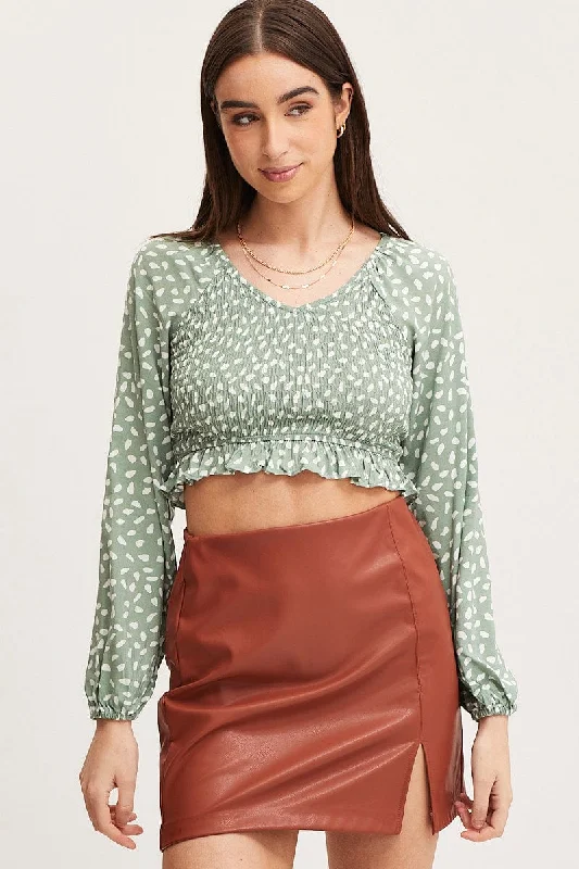Exclusive Savings Geo Print Crop Top Long Sleeve