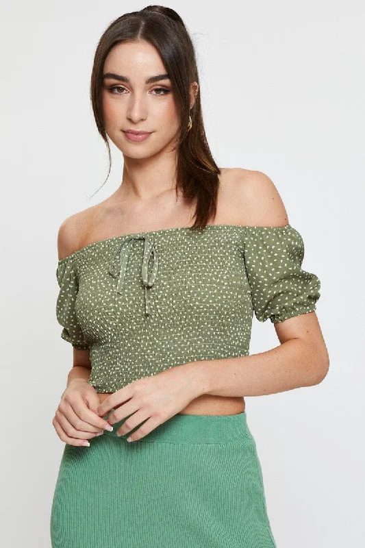 YEAR-End Sale Geo Print Crop Top Three-Quarter