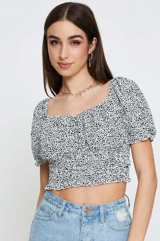 Exclusive Offers Geo Print Peasant Blouse Short Sleeve Off Shoulder