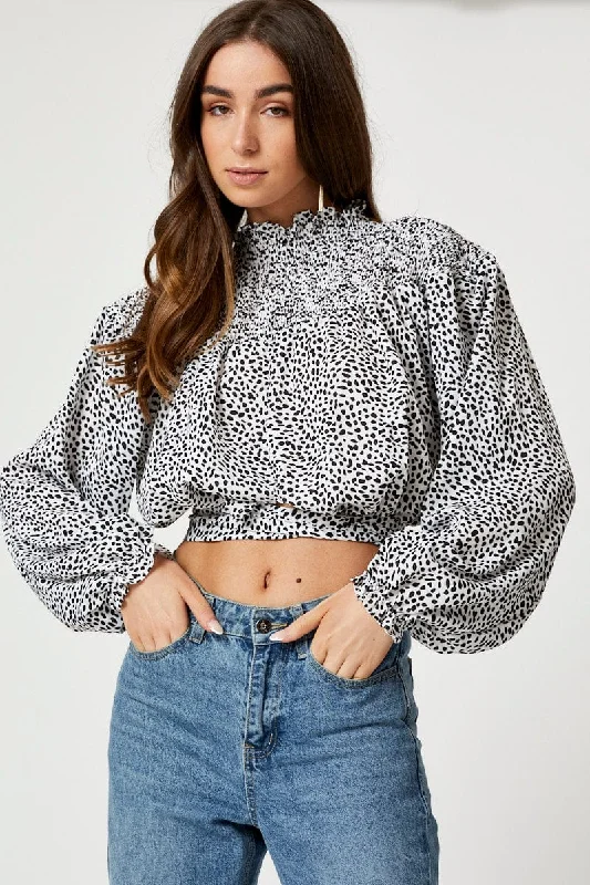 New Deals Geo Print Shirred Tie Back Top