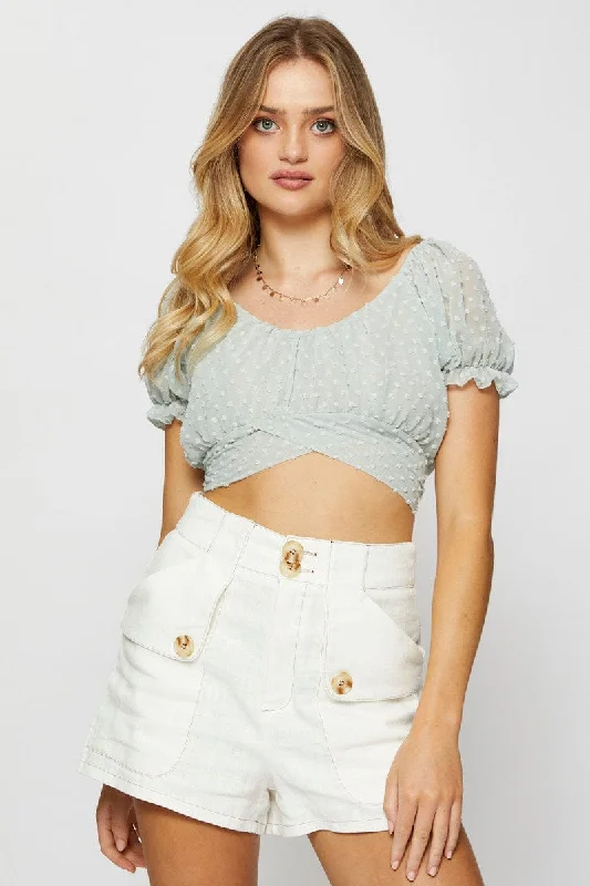 Reduced Prices Green Crop Top Long Sleeve