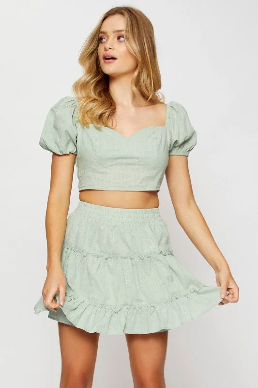 Members Only Green Crop Top Short Sleeve