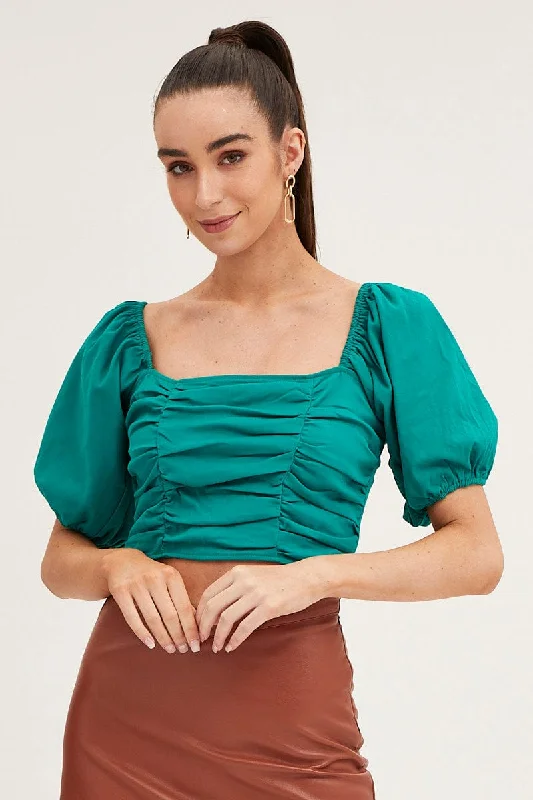 Overstock Green Crop Top Short Sleeve