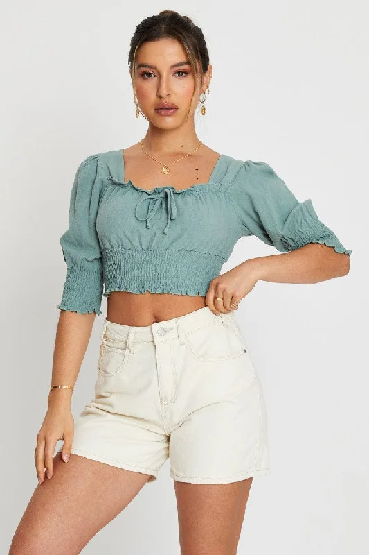 Best Deals Green Crop Top Short Sleeve