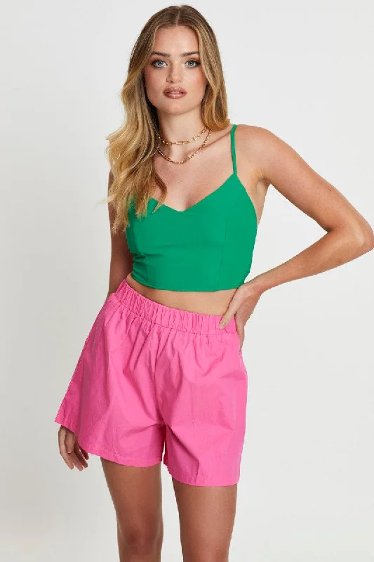 Stock Clearance Green Crop Top Sleeveless V-Neck