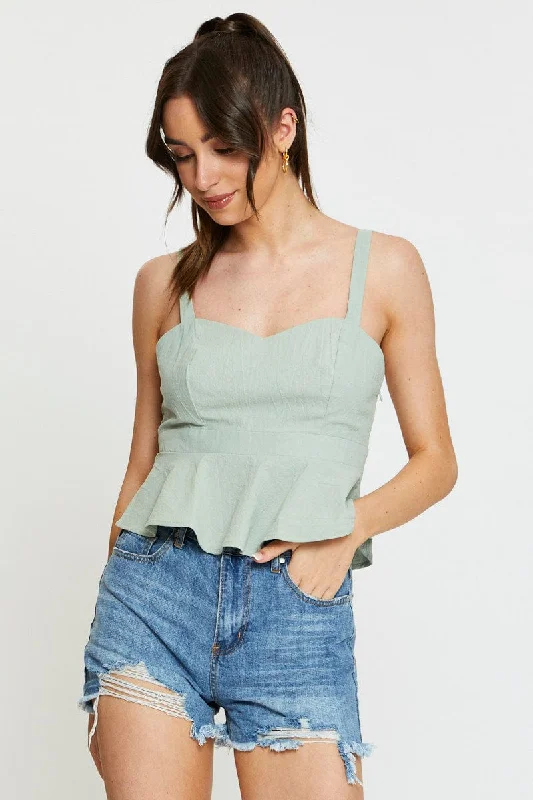 Exclusive Online Offer Green Peplum Top Sleeveless