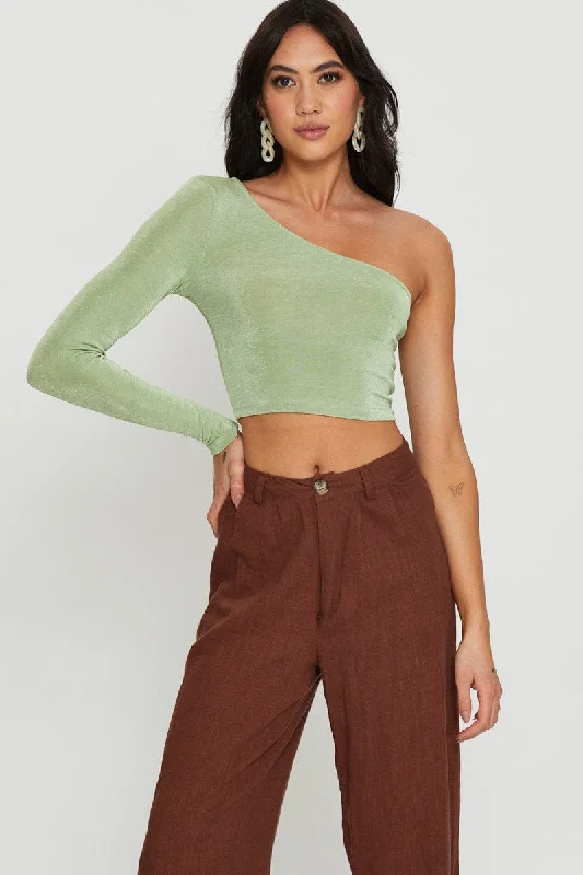 Green Slinky Top One Shoulder