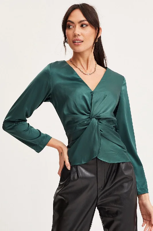 Savings Alert Green Twist Front Top Long Sleeve