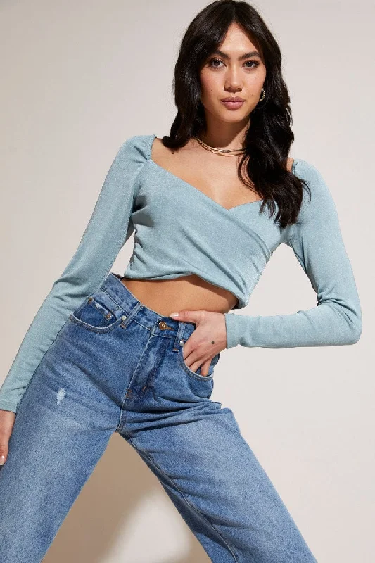 Green Wrap Crop Top