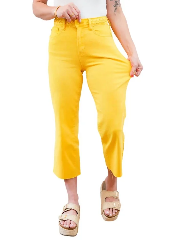 Special Promotion High Rise Braided Waist Band Cropped Leg Jean In Yellow