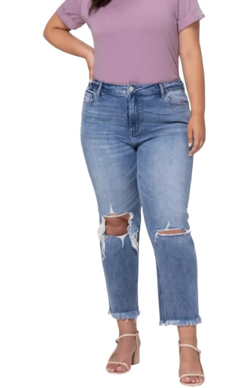 Instant Discount High Rise Relaxed Distressed Crop Jeans - Plus In Blue