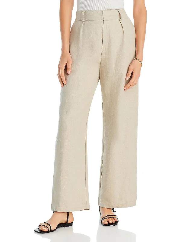 Ida Womens Linen Pleated Ankle Pants