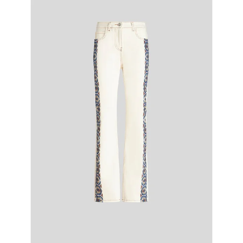 Discount Mania JEANS WITH FLORAL SIDE BANDS