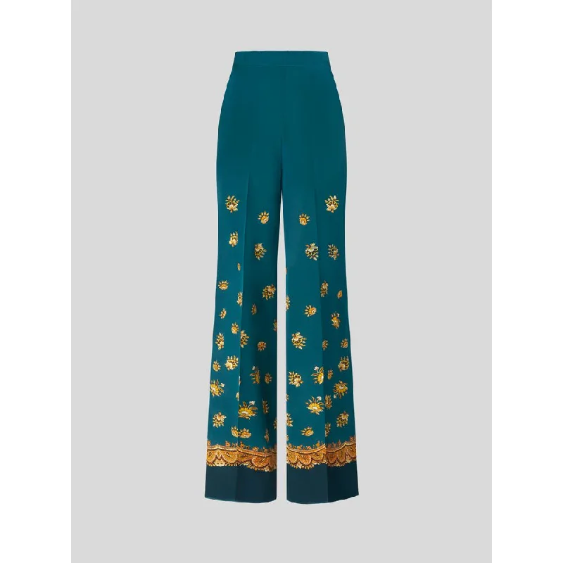 Act Now LEAFY PAISLEY CRÊPE DE CHINE PALAZZO TROUSERS