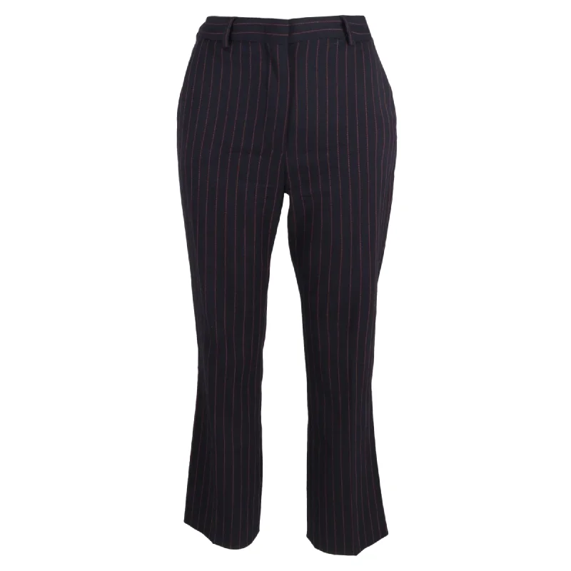 Max Mara Pin Stripe High-Rise Straight-Leg Trousers in Navy Blue Wool