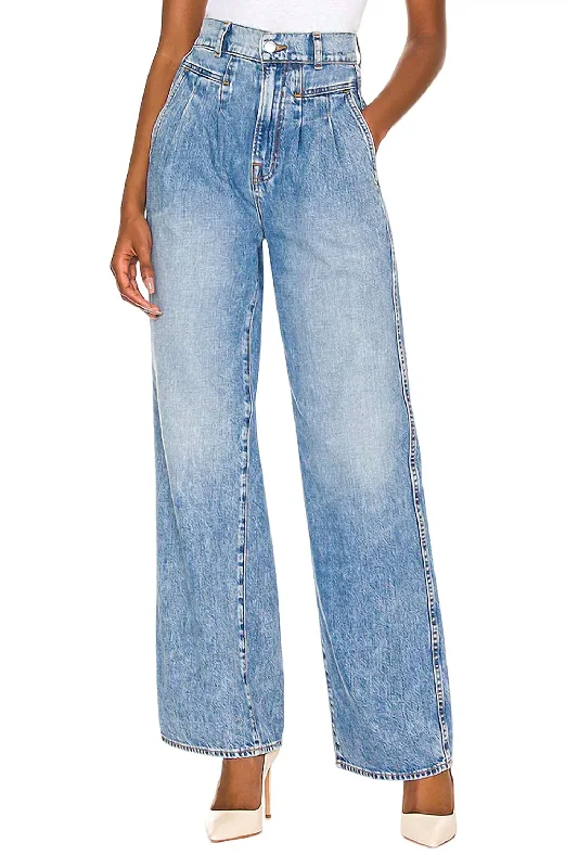 Morgan High Rise Pleated Wide Leg Jeans In Riverside