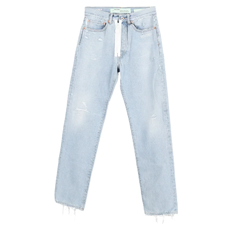 Special Savings Off-White c/o Virgil Abloh Mid-Waist Distressed Jeans in Light Blue Cotton