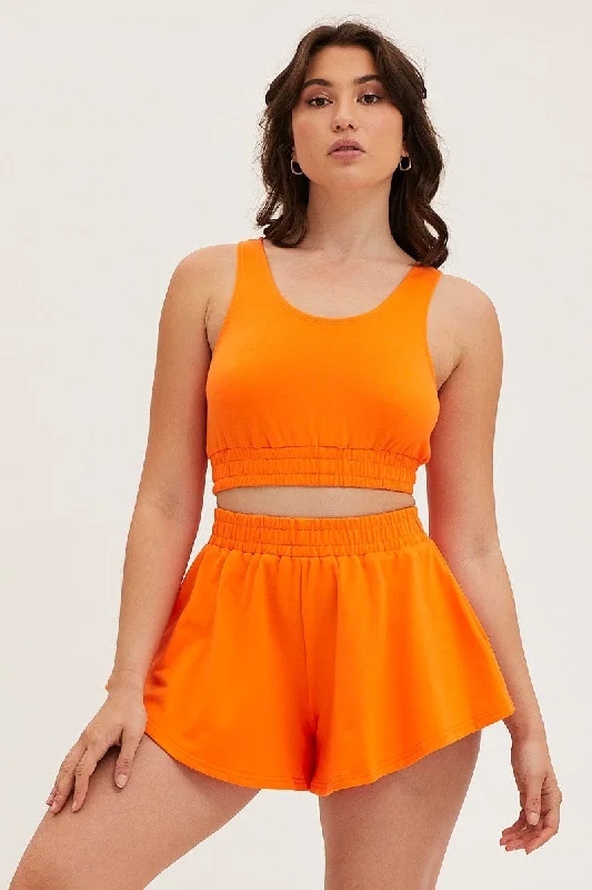 Special Price Orange Crop Top Loungewear Set