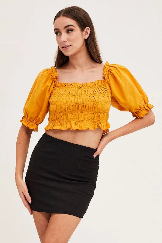 Limited Availability Orange Crop Top Short Sleeve Shirred