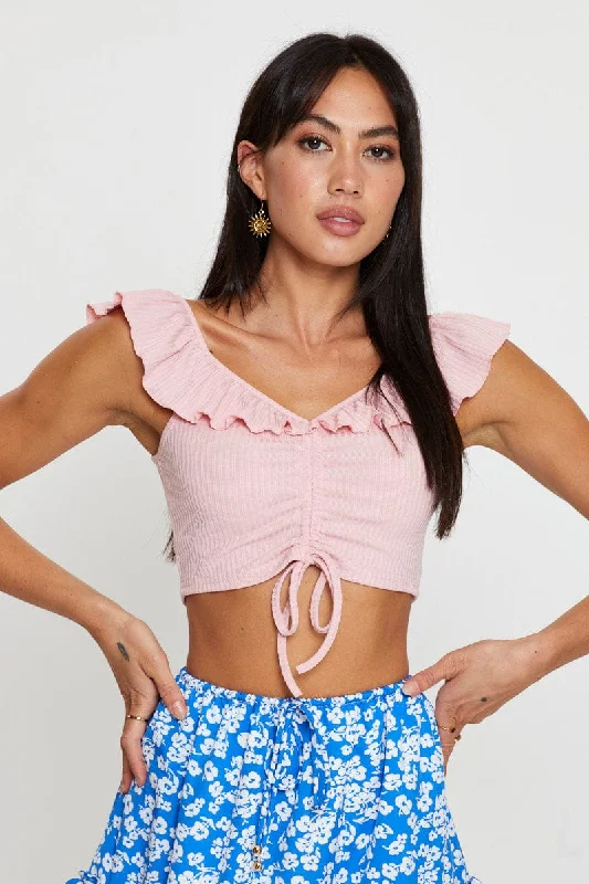 Pink Frill Detail Top Crop