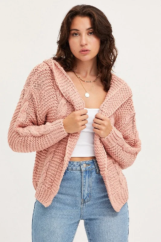 Value Deals Pink Knit Cardigan Long Sleeve Hoodie